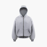 Gray Blank Puffy Zipper Hoodie
