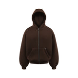 Brown Blank Puffy Zipper Hoodie