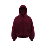 Burgundy Blank Puffy Zipper Hoodie