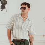 Olive/White Baltic Striped Hemp Shirt