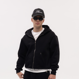 Black Blank Puffy Zipper Hoodie