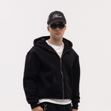 Black Blank Puffy Zipper Hoodie