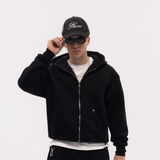 Black Blank Puffy Zipper Hoodie