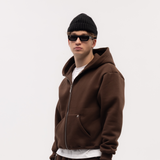 Brown Blank Puffy Zipper Hoodie