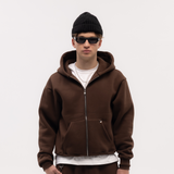 Brown Blank Puffy Zipper Hoodie