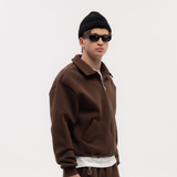 Brown Blank Puffy Collar Sweatshirt