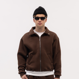 Brown Blank Puffy Collar Sweatshirt