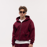 Burgundy Blank Puffy Zipper Hoodie