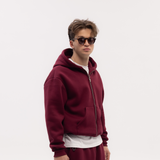 Burgundy Blank Puffy Zipper Hoodie