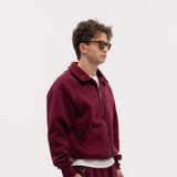 Burgundy Blank Puffy Collar Sweatshirt