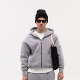 Gray Blank Puffy Zipper Hoodie